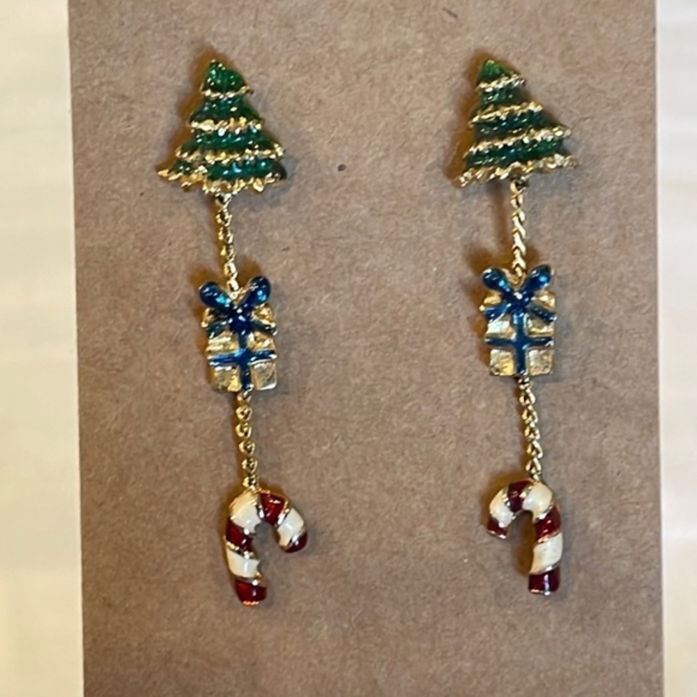 💐5/25 Christmas tree holiday dangle charm candy cane blue present